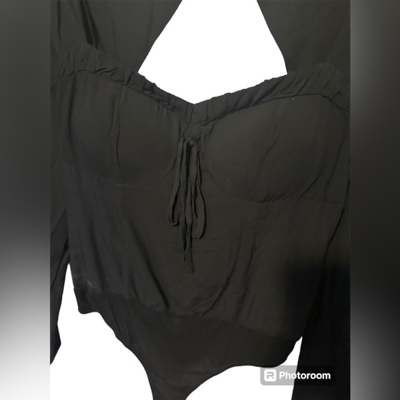 Lulus - Be Your Date Black Bustier Backless Long Sleeve Bodysuit - Size S NWT - Picture 6 of 6